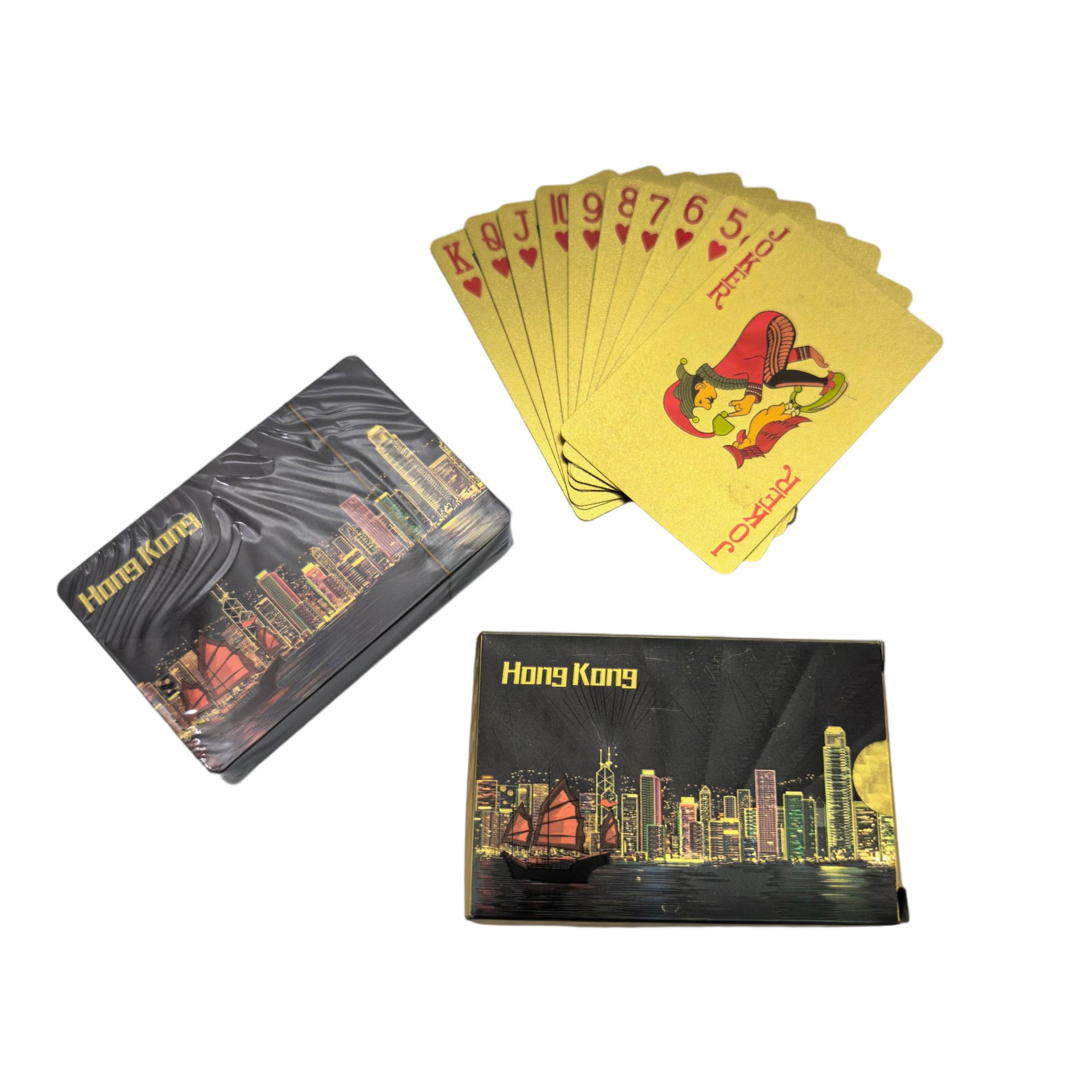 Hong Kong Night Skyline Gold Foil Playing Cards