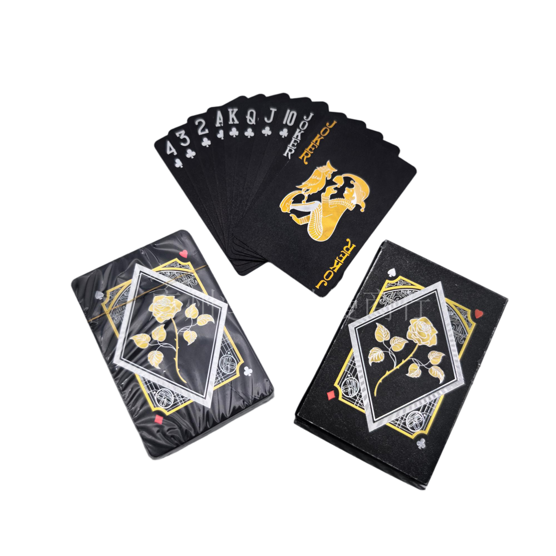 Rose Motif Black and Gold Playing Cards