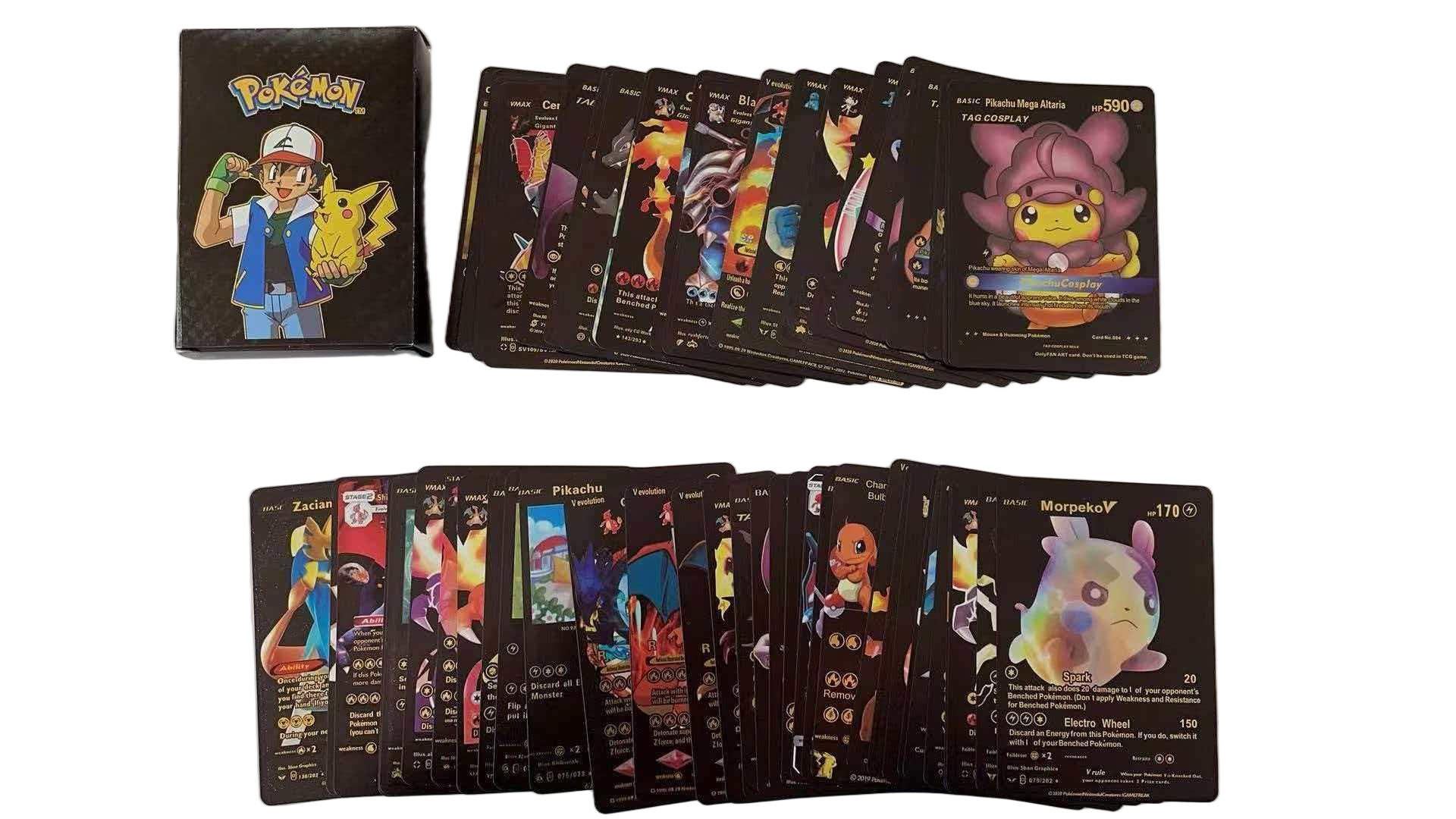 Pokemon Foil Trading Cards - Black - 55 Cards - Spanish Edition