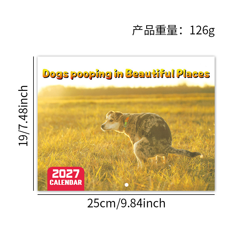 Dogs Pooping 2027 Novelty Calendar – 2 Designs – Yellow Grass Edition